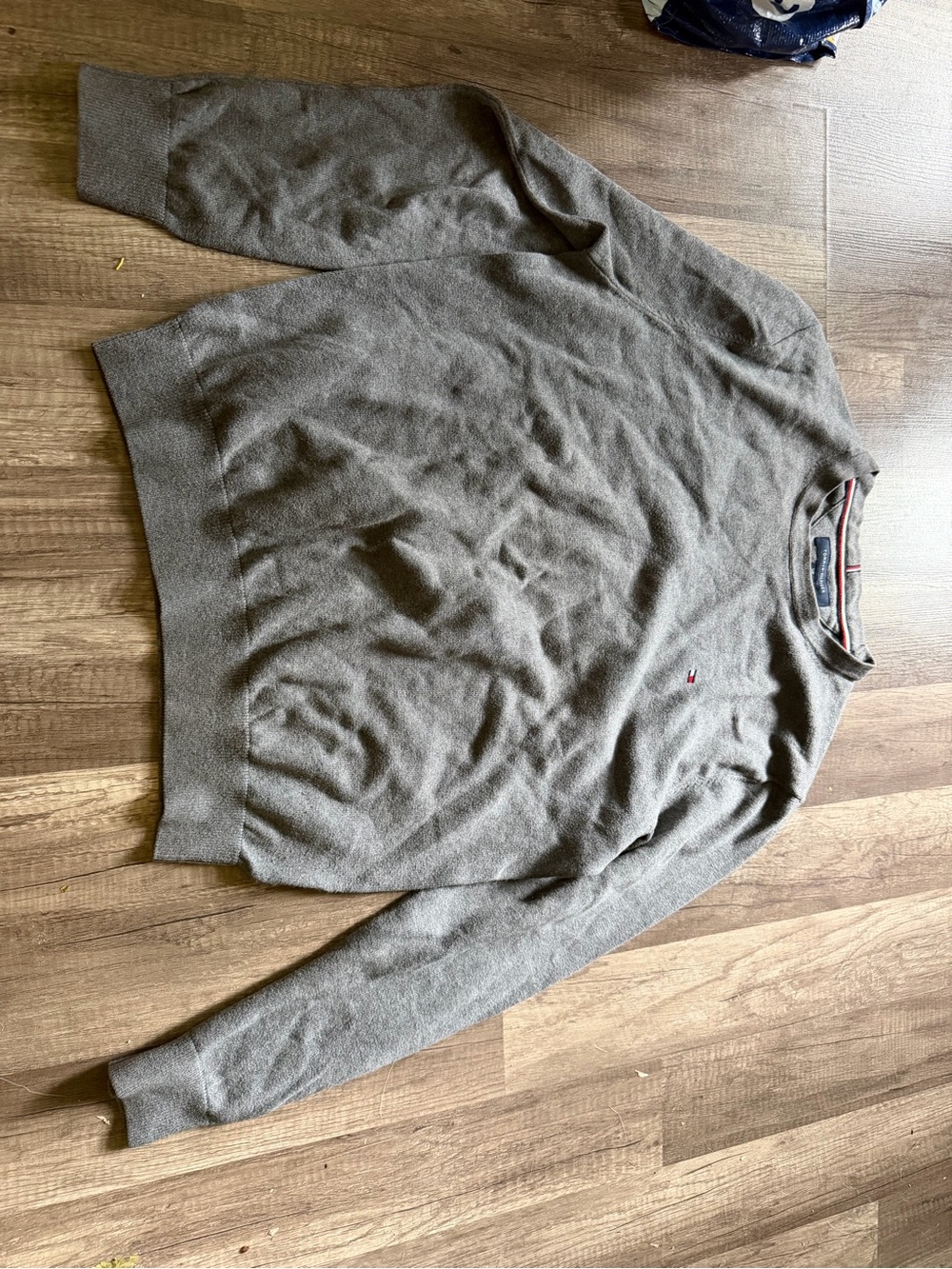 Tommy Hilfiger Gray Crew Sweater with Signature Trim